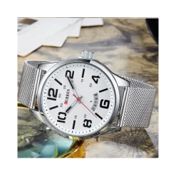 OROLOGIO DA POLSO CURREN 8236 UOMO ANALOGICO QUARZO MILITARY DATA SILVER BIA