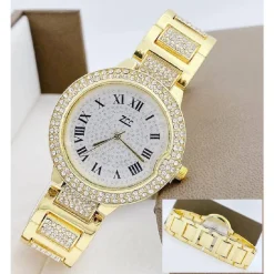 OROLOGIO DA POLSO DONNA ZCC 08 QUARZO ANALOGICO MODA BRILLANTINI DORATO BIANCO