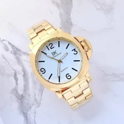 OROLOGIO DA POLSO IK COLLECTION UOMO ANALOGICO QUARZO GRANDE ORO FONDO BIANCO