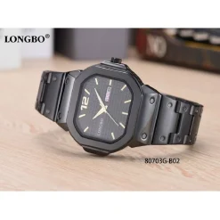 OROLOGIO DA POLSO LONGBO 80703G UOMO QUARZO DATA ANALOGICO ACCIAIO ELEGANTE NERO