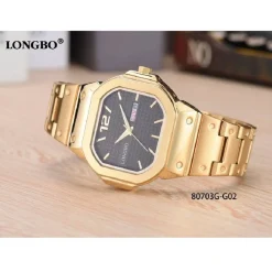 OROLOGIO DA POLSO LONGBO 80703G UOMO QUARZO DATA ANALOGICO ACCIAIO DORATO NERO