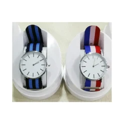 Orologio da polso moda estate unisex cinturino stoffa strisce uomo donna trendy