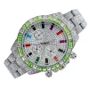 OROLOGIO DA POLSO UNISEX QUARZO ACCIAIO DATA DIAMOND STRASS SILVER GHIERA VERDE