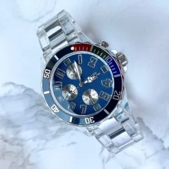 OROLOGIO DA POLSO UOMO COSS ANALOGICO QUARZO LUMINOSO SILVER BLU QUADRANTE BLU