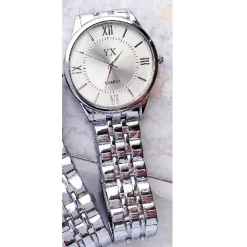 OROLOGIO DA POLSO YX UOMO ANALOGICO QUARZO ELEGANTE ACCIAIO SILVER FONDO SILVER