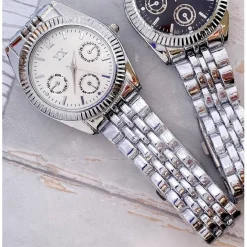 OROLOGIO DA POLSO YX UOMO ANALOGICO CALENDARIO ELEGANTE SILVER QUADRANTE BIANCO