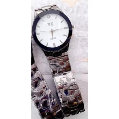 OROLOGIO DA POLSO YX UOMO ANALOGICO QUARZO FASHION BRILLANTINO QUADRANTE BIANCO