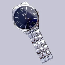 OROLOGIO DA POLSO YX UOMO ANALOGICO AL QUARZO ELEGANTE ACCIAIO SILVER FONDO BLU
