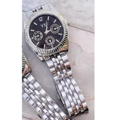 OROLOGIO DA POLSO YX UOMO ANALOGICO CALENDARIO ELEGANTE SILVER QUADRANTE NERO