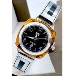 OROLOGIO DA POLSO ZCC 18 DONNA QUARZO ACCIAIO MODA AMBRATO SILVER QUADRANTE NERO