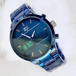 OROLOGIO DA POLSO ZCC 7258 PER UOMO MOVIMENTO AL QUARZO ACCIAIO DUAL TIME BLU