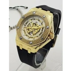 OROLOGIO DA POLSO ZCC 4407 UOMO AUTOMATICO ELEGANTE DORATO BIANCO CINTURINO NERO