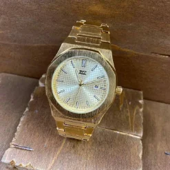 OROLOGIO DA POLSO ZCC DA UOMO AL QUARZO DATA ANALOGICO ELEGANTE DORATO FONDO ORO