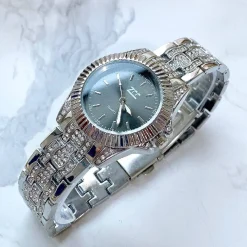 OROLOGIO DA POLSO ZCC DONNA AL QUARZO ACCIAIO CINTURINO BRILLANTINI SILVER MODA
