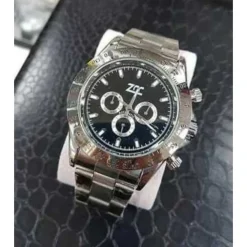 OROLOGIO DA POLSO ZCC PER UOMO AUTOMATICO CRONOGRAFO ELEGANTE SILVER FONDO NERO