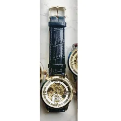 OROLOGIO DA POLSO ZCC ROMANI UOMO AUTOMATICO CINTURINO PELLE CASUAL NERO BIANCO