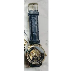 OROLOGIO DA POLSO ZCC ROMANI UOMO AUTOMATICO CINTURINO IN PELLE CASUAL NERO NERO