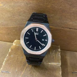 OROLOGIO DA POLSO ZCC UOMO AL QUARZO DATA ELEGANTE NERO ROSE GOLD FONDO NERO