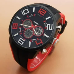 OROLOGIO DA POLSO ZCC UOMO DUAL TIME ANALOGICO DIGITALE SVEGLIA SPORT ROSSO NERO