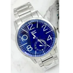 OROLOGIO DA POLSO ZCC UOMO ANALOGICO ACCIAIO SILVER CRONO ELEGANTE QUADRANTE BLU