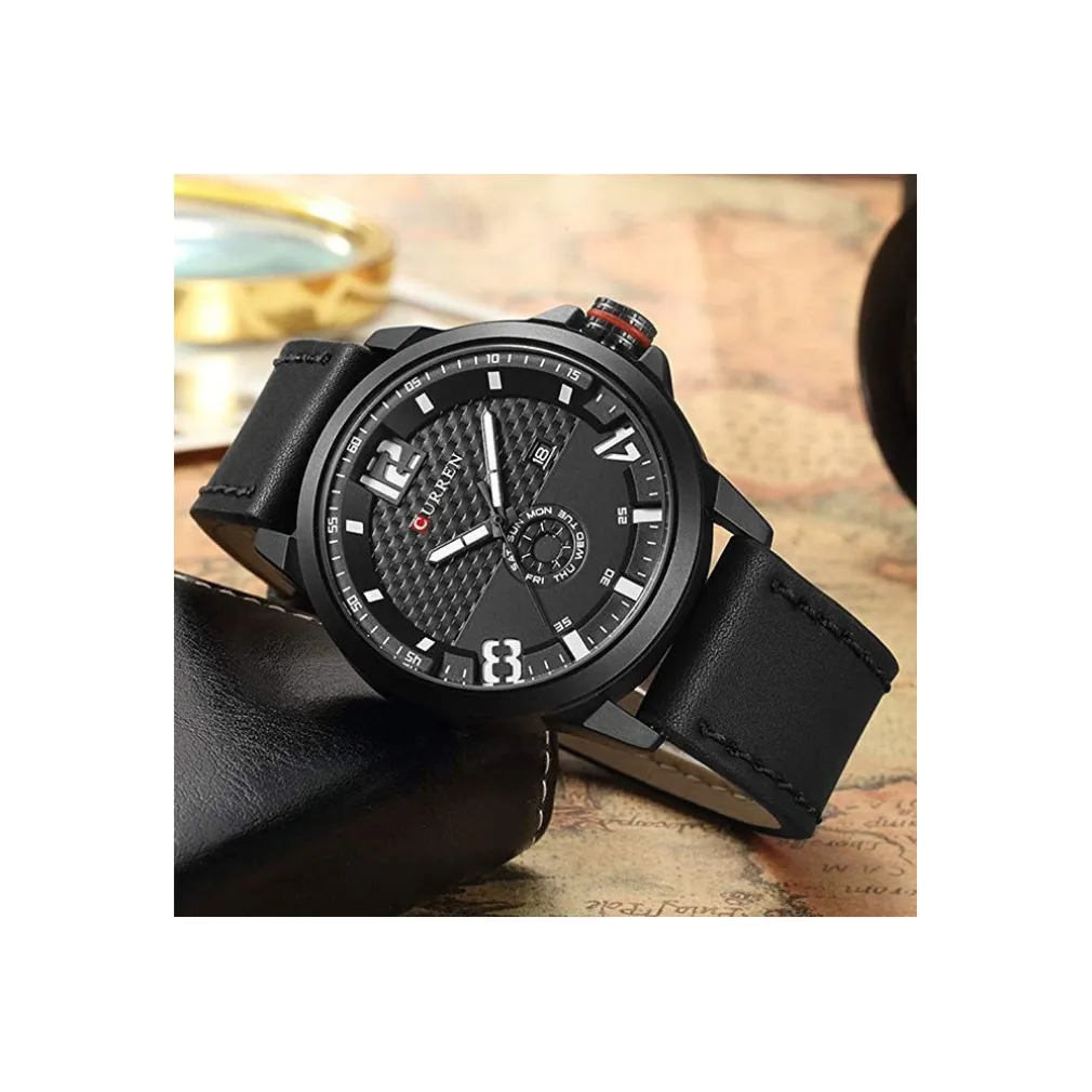 OROLOGIO DA UOMO MARCA DI QUALITA' IN VERA PELLE BAND CURREN AL QUARZO BLACK8253