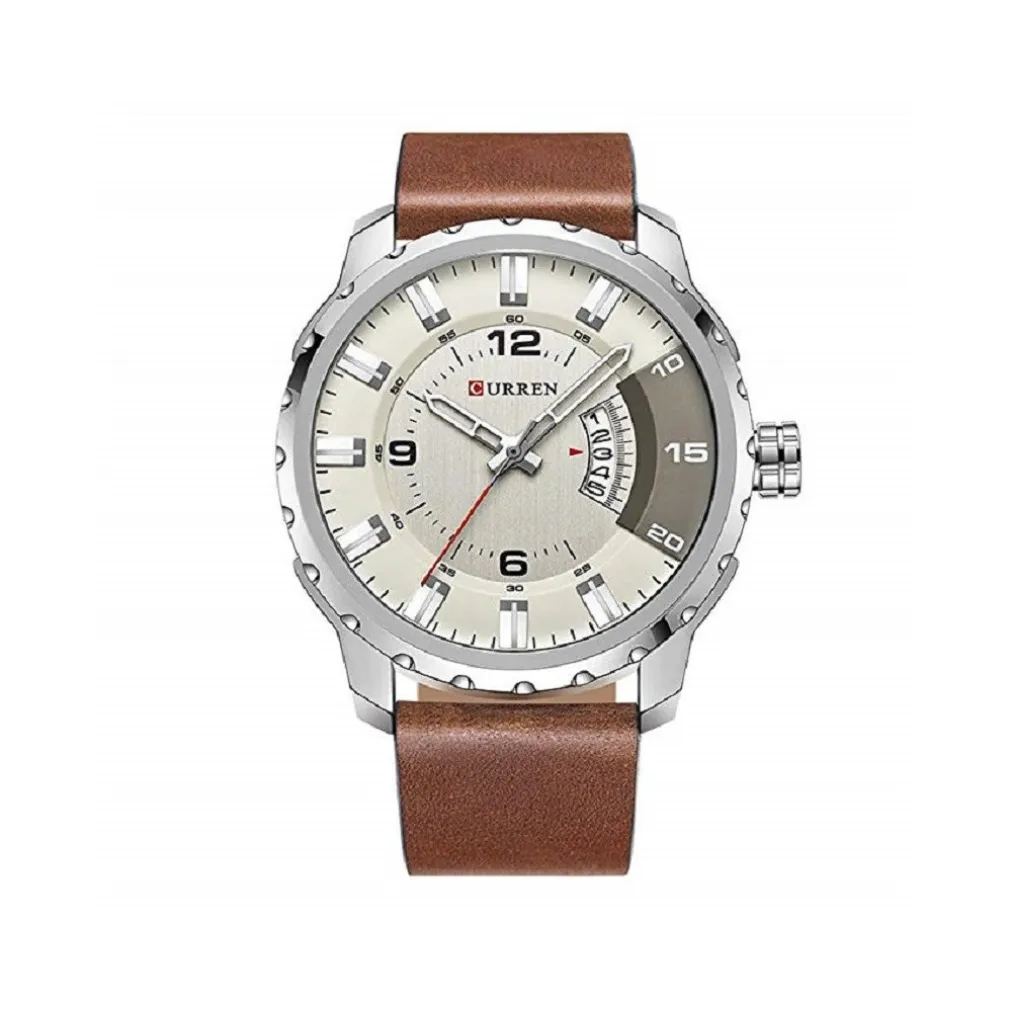 OROLOGIO DA UOMO MARCA IN VERA PELLE MARRONE BAND CURREN AL QUARZO BLACK8245