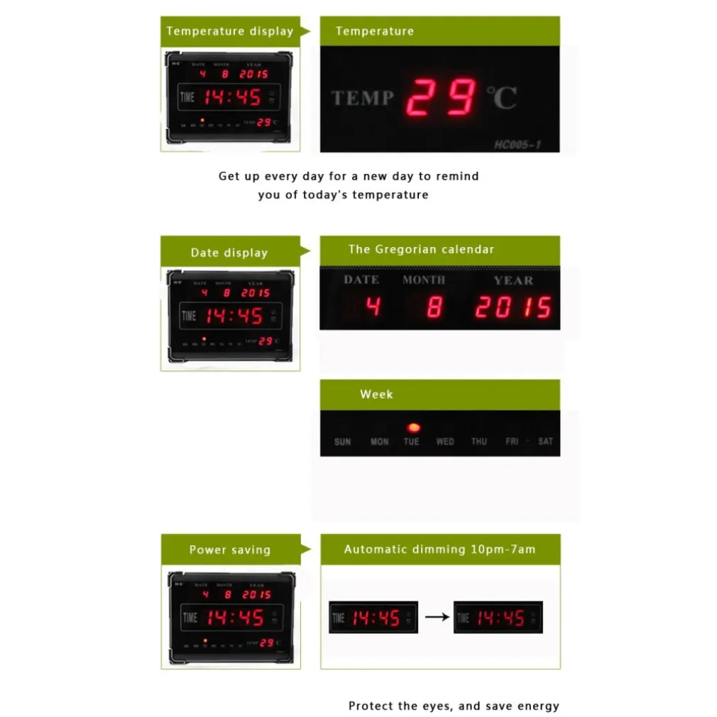 OROLOGIO DIGITALE A LED CON DATARIO TEMPERATURA ORARIO SVEGLIA A PARETE MURO