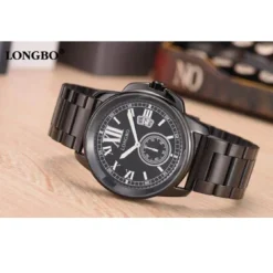 OROLOGIO POLSO ACCIAIO LONGBO UOMO NERO ANALOGICO CLASSICO ELEGANTE WATERPROOF