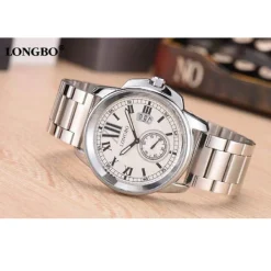 OROLOGIO POLSO ACCIAIO LONGBO UOMO SILVER BIANCO CLASSICO ELEGANTE WATERPROOF