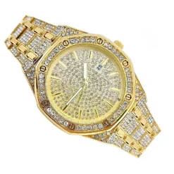 OROLOGIO POLSO ACCIAIO STRASS BRILLANTINI ANALOGICO CALENDARIO ELEGANTE DORATO