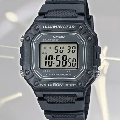 OROLOGIO POLSO CASIO CLASSICO UNISEXW-218H-1ADVF CINTURINO IN GOMMA NERO CRONO