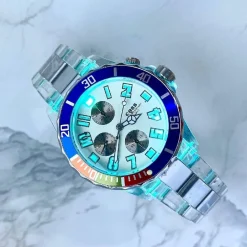 OROLOGIO POLSO COSS UOMO ANALOGICO QUARZO LUMINOSO SILVER BLU QUADRANTE BIANCO