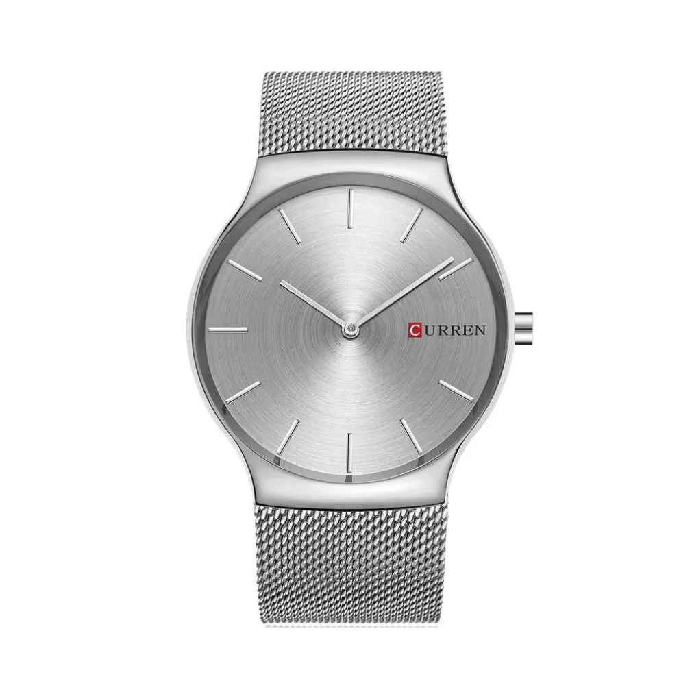 OROLOGIO POLSO CURREN 8256 ANALOGICO QUARZO MAGLIA SILVER QUAD SILVER