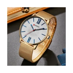 OROLOGIO POLSO CURREN 8238 UOMO ANALOGICO QUARZO MAGLIA ORO QUAD SILVER