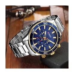 OROLOGIO POLSO CURREN 8309 UOMO ANALOGICO QUARZO MODERNO SILVER QUAD BLU