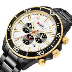 OROLOGIO POLSO CURREN 8309 UOMO ANALOGICO QUARZO MODERNO NERO QUAD BIANCO