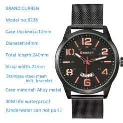 OROLOGIO POLSO CURREN 8236 UOMO ANALOGICO QUARZO MILITARY DATA NERO BIANC