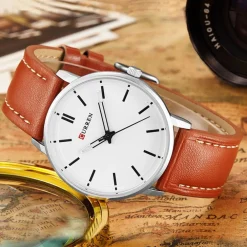 OROLOGIO POLSO CURREN 8233 UOMO ANALOGICO QUARZO MODERNO MARRONE BIANCO