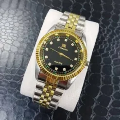 OROLOGIO POLSO IK COLLECTION UOMO DONNA ANALOGICO QUARZO SILVER ORO FONDO NERO