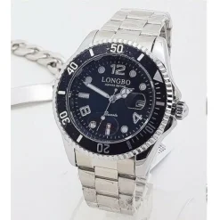 OROLOGIO POLSO LONGBO 80430G UOMO QUARZO DATA IMPERMEABILE ELEGANTE SILVER NERO