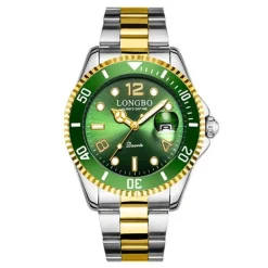 OROLOGIO POLSO LONGBO 80430G UOMO QUARZO IMPERMEABILE DATA MODA SILVER ORO VERDE