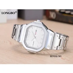 OROLOGIO POLSO LONGBO 80703G UOMO QUARZO DATA ANALOGICO ACCIAIO ELEGANTE SILVER