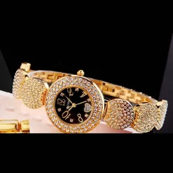 OROLOGIO POLSO SOUSOU S6097 DONNA CUORE BRILLANTINI MOVIMENTO QUARZO DORATO NERO