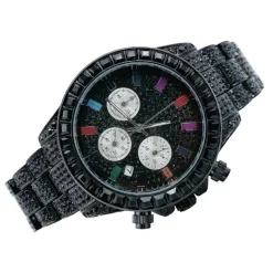 OROLOGIO POLSO UNISEX QUARZO ACCIAIO CALENDARIO DIAMOND BRILLANTINI STRASS NERO