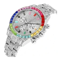 OROLOGIO POLSO UNISEX QUARZO ACCIAIO DATA DIAMOND STRASS SILVER GHIERA COLORATA