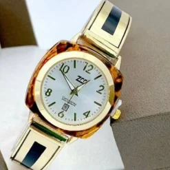 OROLOGIO POLSO ZCC 18 DONNA QUARZO ACCIAIO MODA AMBRATO DORATO QUADRANTE BIANCO