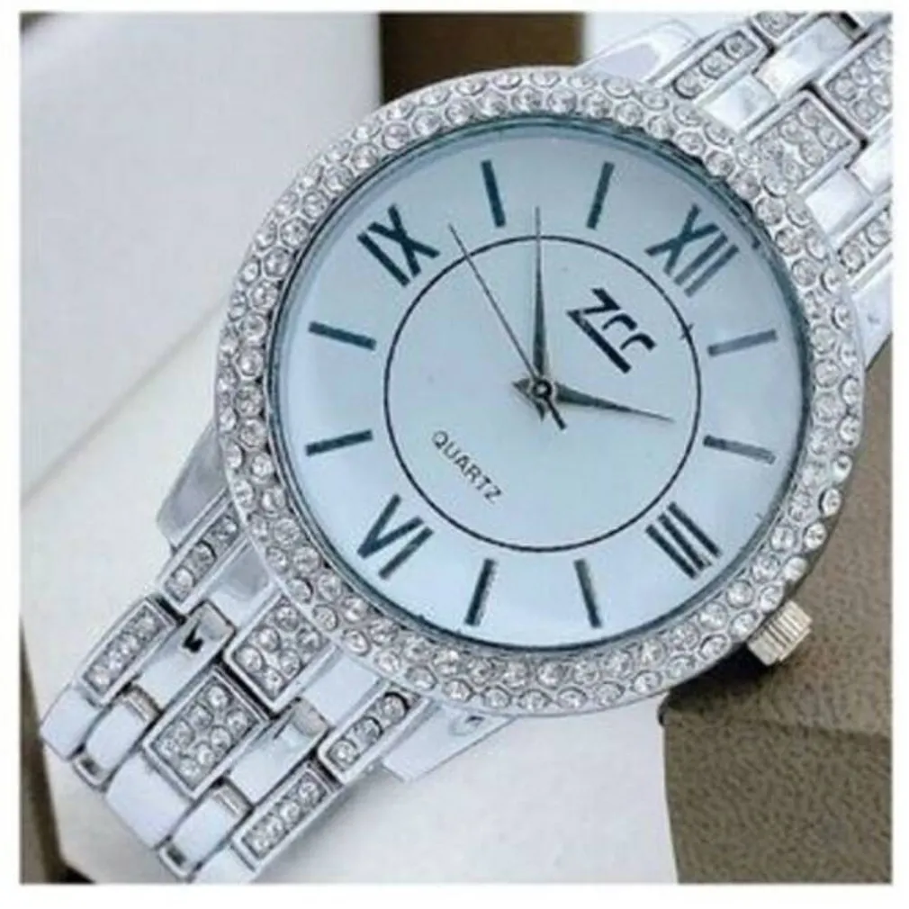 OROLOGIO POLSO ZCC 13 DONNA QUARZO ACCIAIO BRILLANTINI MODA SILVER FONDO BIANCO
