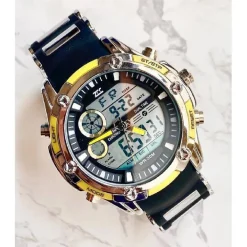 OROLOGIO POLSO ZCC 1313 UOMO QUARZO DUAL TIME MULTIFUNZIONE GIALLO NERO SILVER