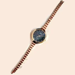 OROLOGIO POLSO ZCC DONNA ANALOGICO QUARZO ACCIAIO MODERNO FASHION ORO ROSA NERO