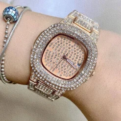 OROLOGIO POLSO ZCC DONNA QUARZO ACCIAIO ANALOGICO MODA BRILLANTINATO DATA ROSA